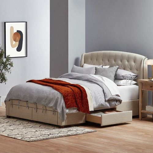 BEIGE AUDREY TUFTED WINGBACK BED