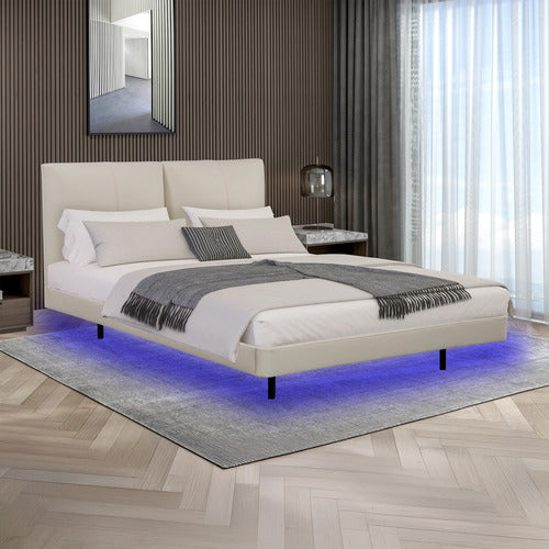 MIKASA FURNITURE BENTOLD FAUX LEATHER BED WITH LED