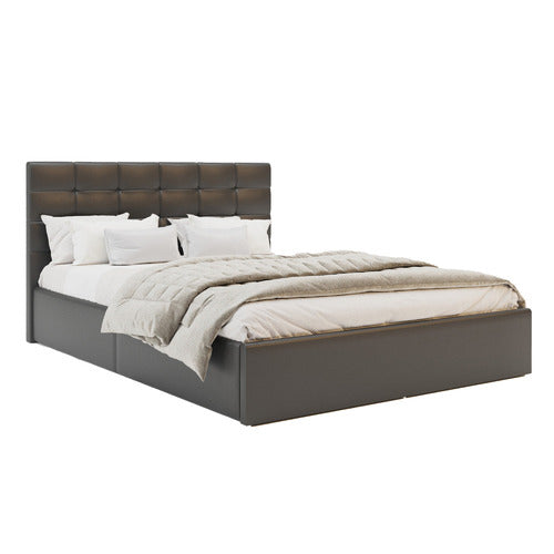 RAWSON & CO BLACK AMALFI BUTTONED FAUX LEATHER GAS LIFT BED FRAME