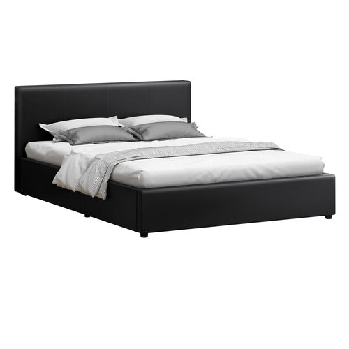 HOXTON ROOM BLACK HUDSON FAUX LEATHER GAS LIFT STORAGE BED