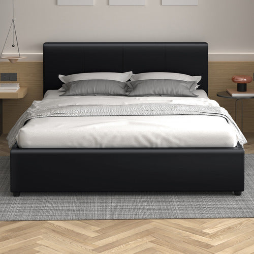 HOXTON ROOM BLACK HUDSON FAUX LEATHER GAS LIFT STORAGE BED