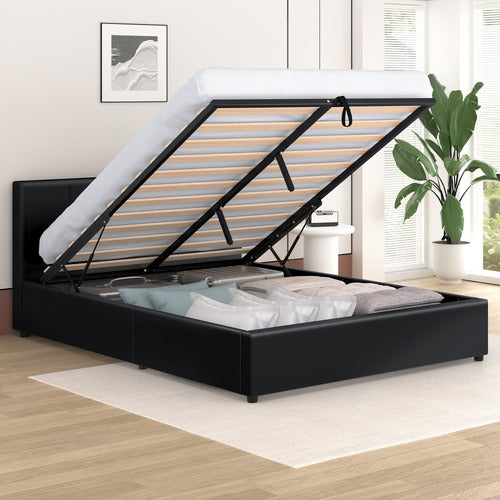 HOXTON ROOM BLACK HUDSON FAUX LEATHER GAS LIFT STORAGE BED