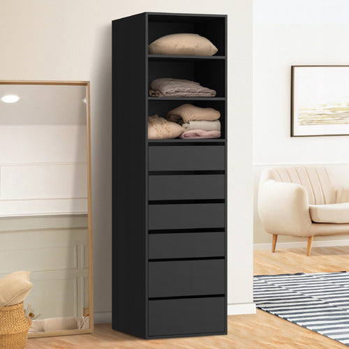 LIVING FUSION BLACK CASSANDRA 6 DRAWER 3 SHELF WARDROBE