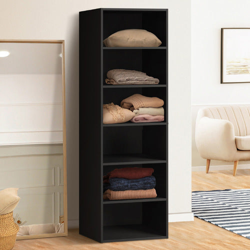 LIVING FUSION BLACK CASSANDRA 6 SHELF WARDROBE