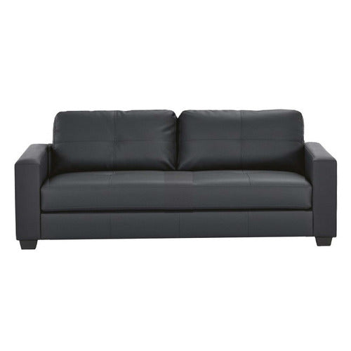 MIKASA FURNITURE BLACK CHARITON 3 SEATER FAUX LEATHER SOFA