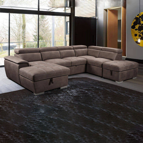 LEGACY FURNITURE MUSHROOM BRIGHTON 6 SEATER FAUX LEATHER SOFA BED WITH STORAGE