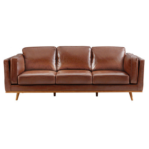 SOUTHERN STYLERS BROWN BROOKLYN FAUX LEATHER 3 SEATER SOFA