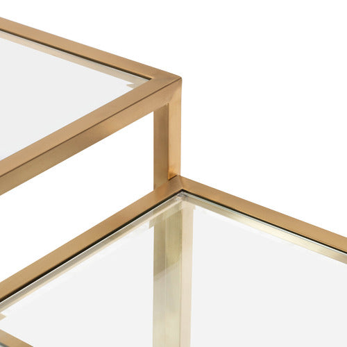 HARPER & HINDLEY BRUSHED GOLD LORENZA GLASS-TOP COFFEE TABLE