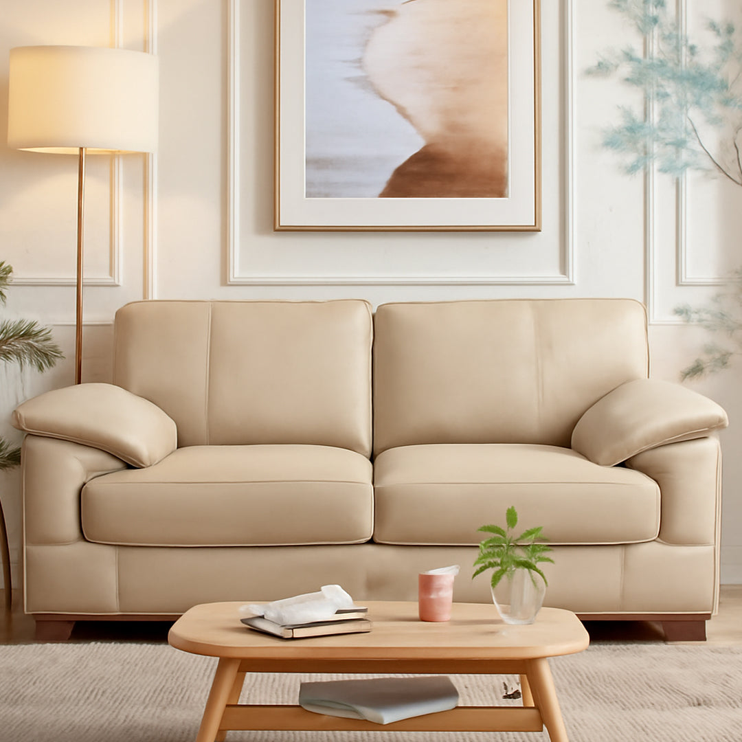 CANDACE LEATHER 2 SEATER SOFA LIGHT GREY