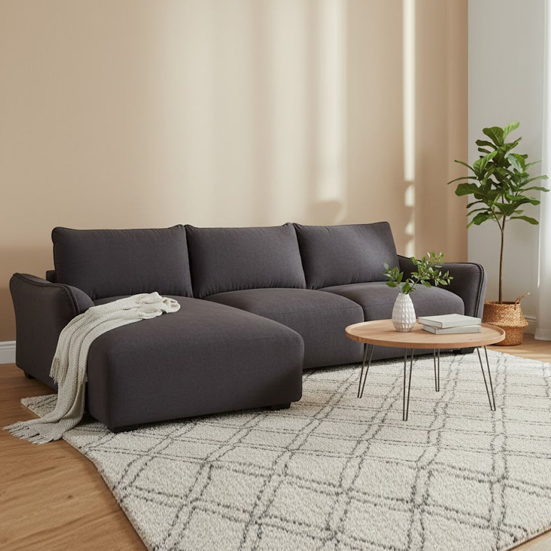 CARMELLO FABRIC 3 SEATER LHF CHAISE DARK GREY