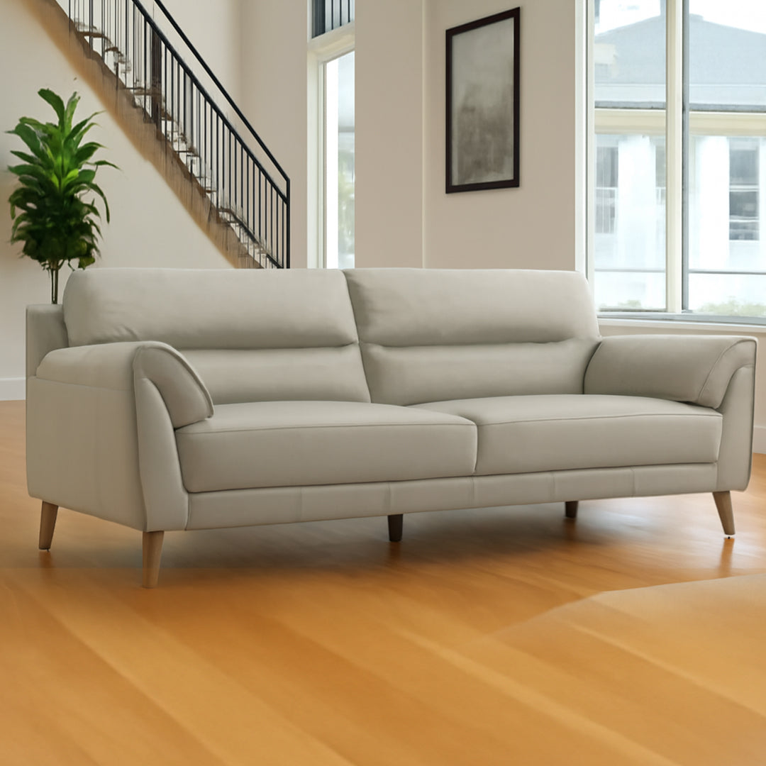 CARNABY LEATHER 3 SEATER SOFA LIGHT GREY