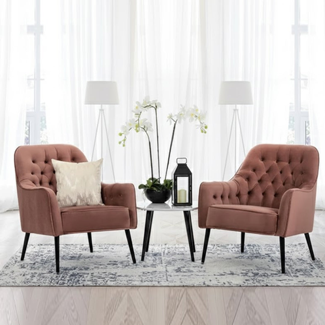 CELESTE TUFTED VELVET ACCENT CHAIR BLUSH