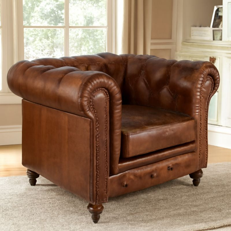 CHARTWELL HOME ESAMA CHESTERFIELD LEATHER ARMCHAIR