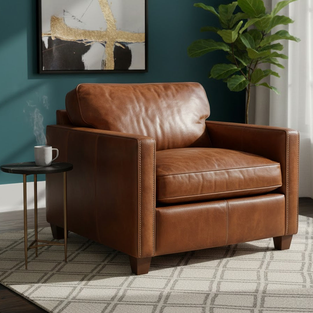 CHARTWELL HOME PEYTON COWHIDE LEATHER ARMCHAIR