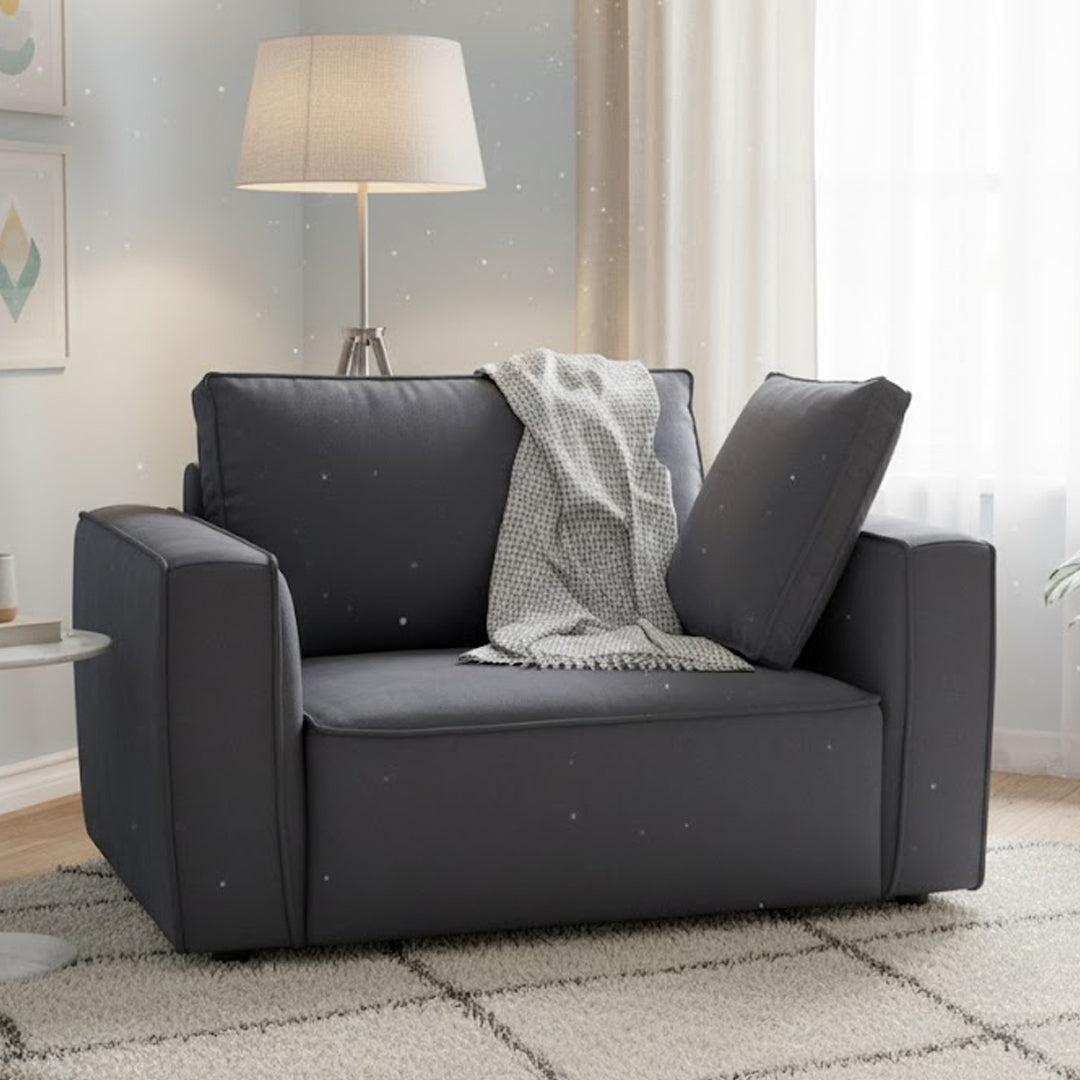 CIMIANO FABRIC 1.5 SEATER SOFA ACCENT CHAIR MIDNIGHT BLUE