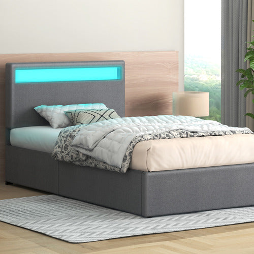 HOXTON ROOM CALEDON UPHOLSTERED GAS LIFT STORAGE BED WITH LED