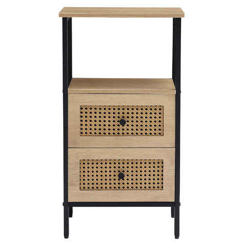 AROYA HOME LUNA 2 DRAWER RATTAN BEDSIDE TABLE