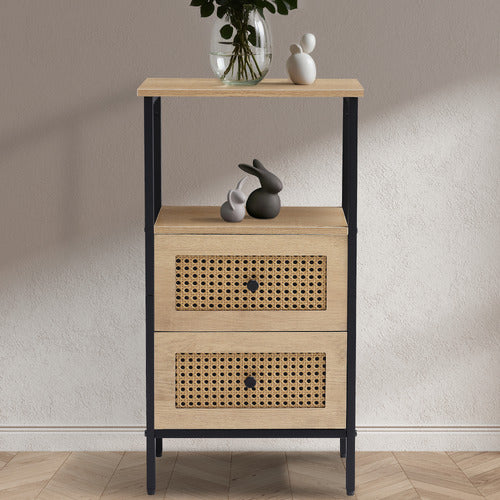 AROYA HOME LUNA 2 DRAWER RATTAN BEDSIDE TABLE