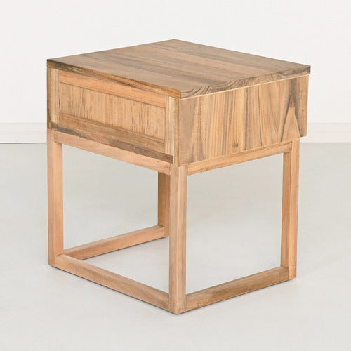 BROOKLYN AND BELLA CASPAR ACACIA WOOD BEDSIDE TABLE