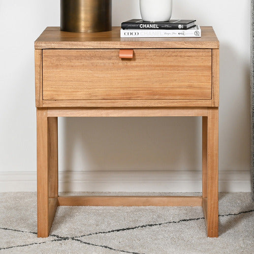 BROOKLYN AND BELLA CASPAR ACACIA WOOD BEDSIDE TABLE