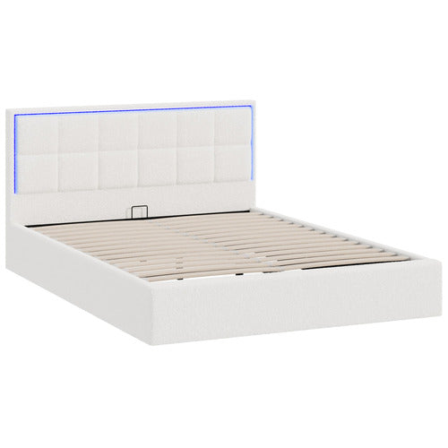 LIVING FUSION CERI BOUCLE GAS LIFT STORAGE BED WITH LED
