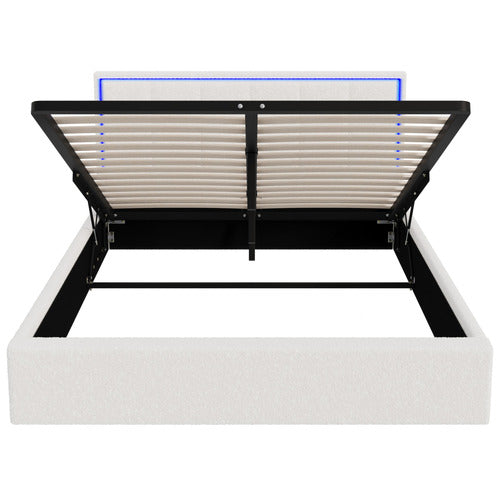 LIVING FUSION CERI BOUCLE GAS LIFT STORAGE BED WITH LED