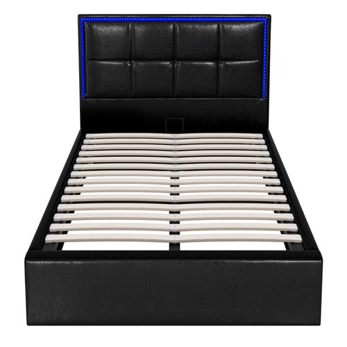 LIVING FUSION CERI FAUX LEATHER GAS LIFT STORAGE BED WITH LED