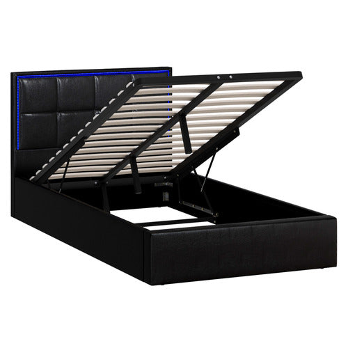 LIVING FUSION CERI FAUX LEATHER GAS LIFT STORAGE BED WITH LED