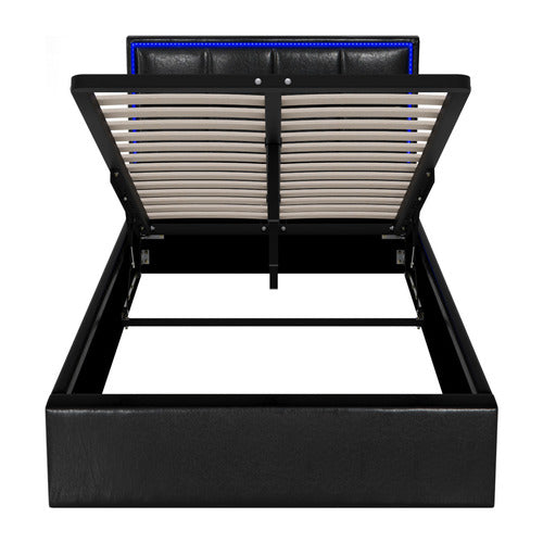 LIVING FUSION CERI FAUX LEATHER GAS LIFT STORAGE BED WITH LED
