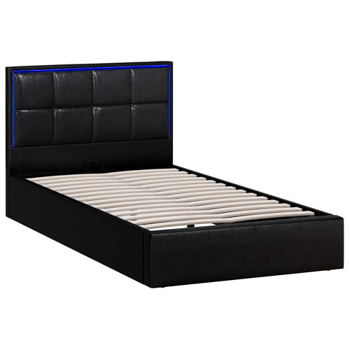 LIVING FUSION CERI FAUX LEATHER GAS LIFT STORAGE BED WITH LED