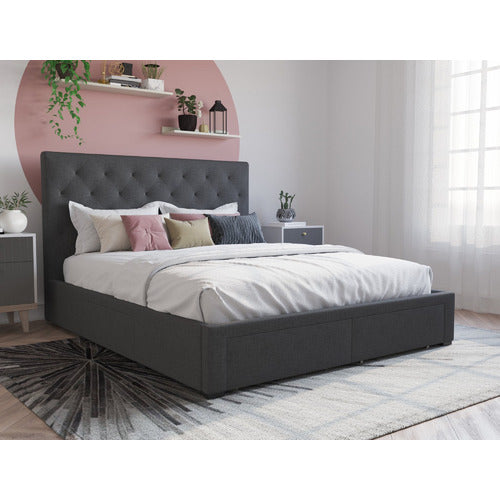 RAWSON & CO CHARCOAL KAYLENE UPHOLSTERED BED FRAME WITH STORAGE
