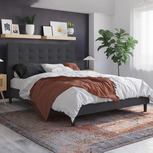 RAWSON & CO CHARCOAL KYLIE BUTTONED UPHOLSTERED BED FRAME