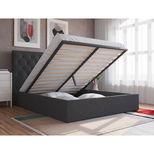 RAWSON & CO CHARCOAL OXFORD GAS LIFT WOODEN STORAGE BED