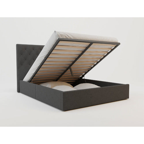 RAWSON & CO CHARCOAL OXFORD GAS LIFT WOODEN STORAGE BED