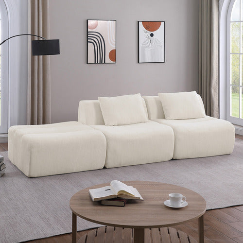 EVIE HOME CLAIRE 3 SEATER LINEN MODULAR SOFA & OTTOMAN SET