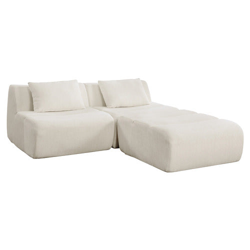 EVIE HOME CLAIRE 3 SEATER LINEN MODULAR SOFA & OTTOMAN SET