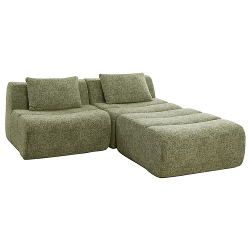 EVIE HOME CLAIRE 3 SEATER LINEN MODULAR SOFA & OTTOMAN SET