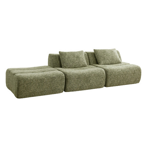 EVIE HOME CLAIRE 3 SEATER LINEN MODULAR SOFA & OTTOMAN SET