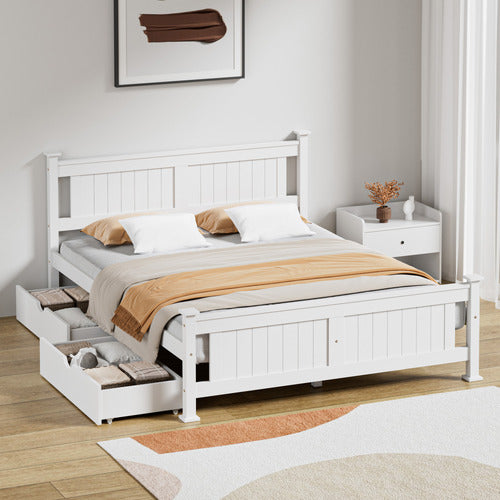 LIVING FUSION CLARA PINE WOOD BED FRAME WITH STORAGE