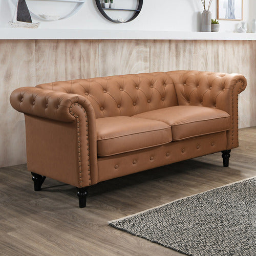 BY DESIGNS CORNELIA CHESTERFIELD 2 SEATER FAUX LEATHER SOFA