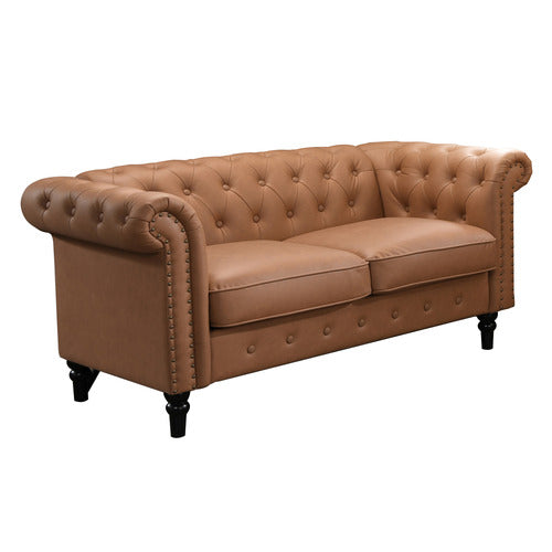BY DESIGNS CORNELIA CHESTERFIELD 2 SEATER FAUX LEATHER SOFA