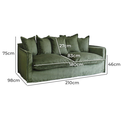 HYDE PARK HOME CUMULUS 3 SEATER CORDUROY SLIPCOVER SOFA