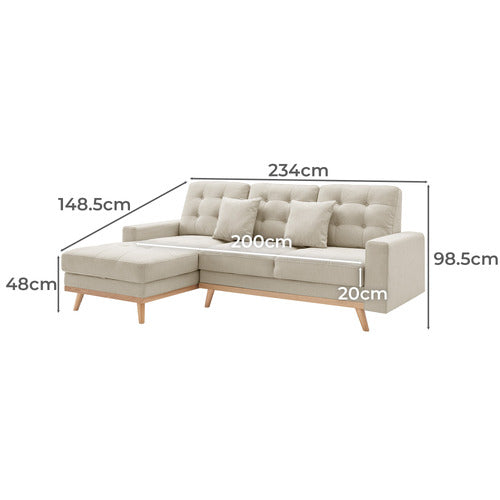 CORE LIVING CURTIS 3 SEATER DOUBLE SOFA BED WITH CHAISE