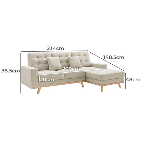 CORE LIVING CURTIS 3 SEATER DOUBLE SOFA BED WITH CHAISE