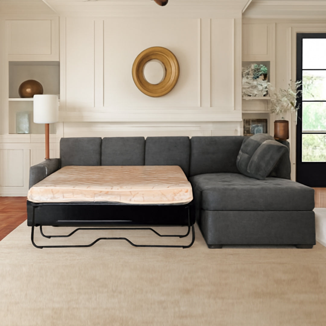 DIAMOND FABRIC CORNER RHF CHAISE WITH SOFA BED DARK GREY