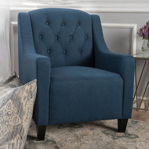 FURNITURE MARKET DARK BLUE CANBERRA FABRIC ARMCHAIR