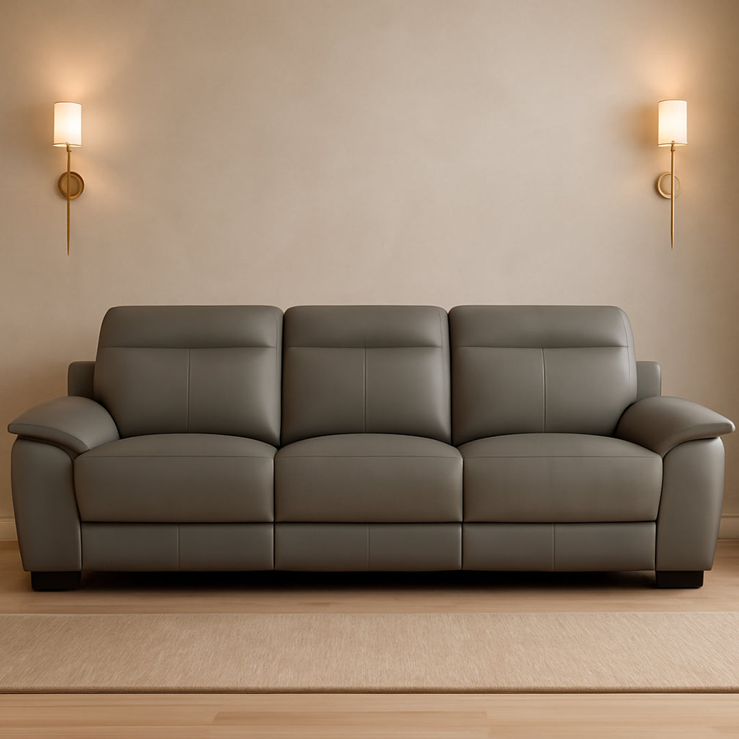 ESCHER LEATHER 3 SEATER SOFA MID GREY