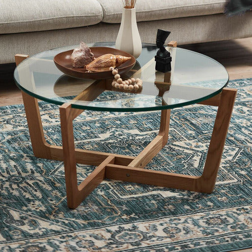 ESTUDIO FURNITURE MONTEREY GLASS & OAK COFFEE TABLE