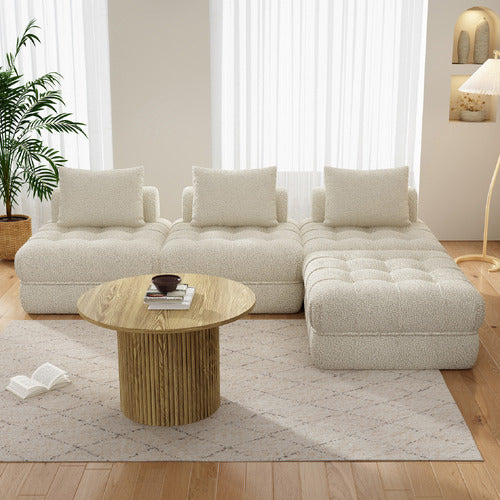 EVER DREAMING LIVING ELLA 4 SEATER BOUCLE SOFA & OTTOMAN SET
