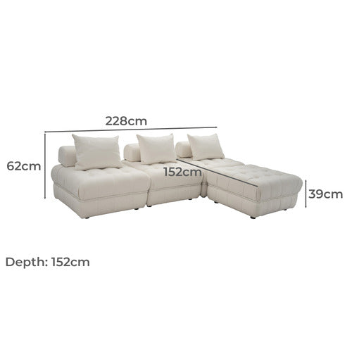 EVER DREAMING LIVING ELLA 4 SEATER BOUCLE SOFA & OTTOMAN SET